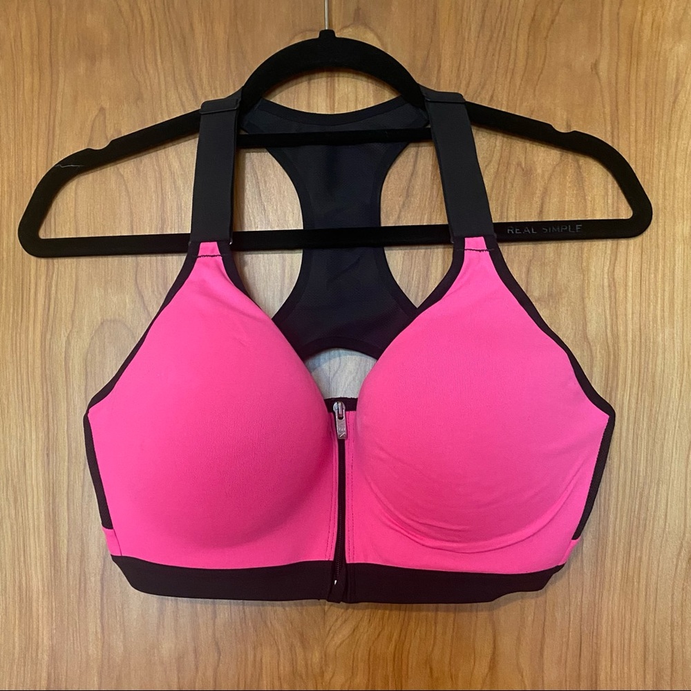VSX Black and Pink Racerback Lined Sports Bra (36D)